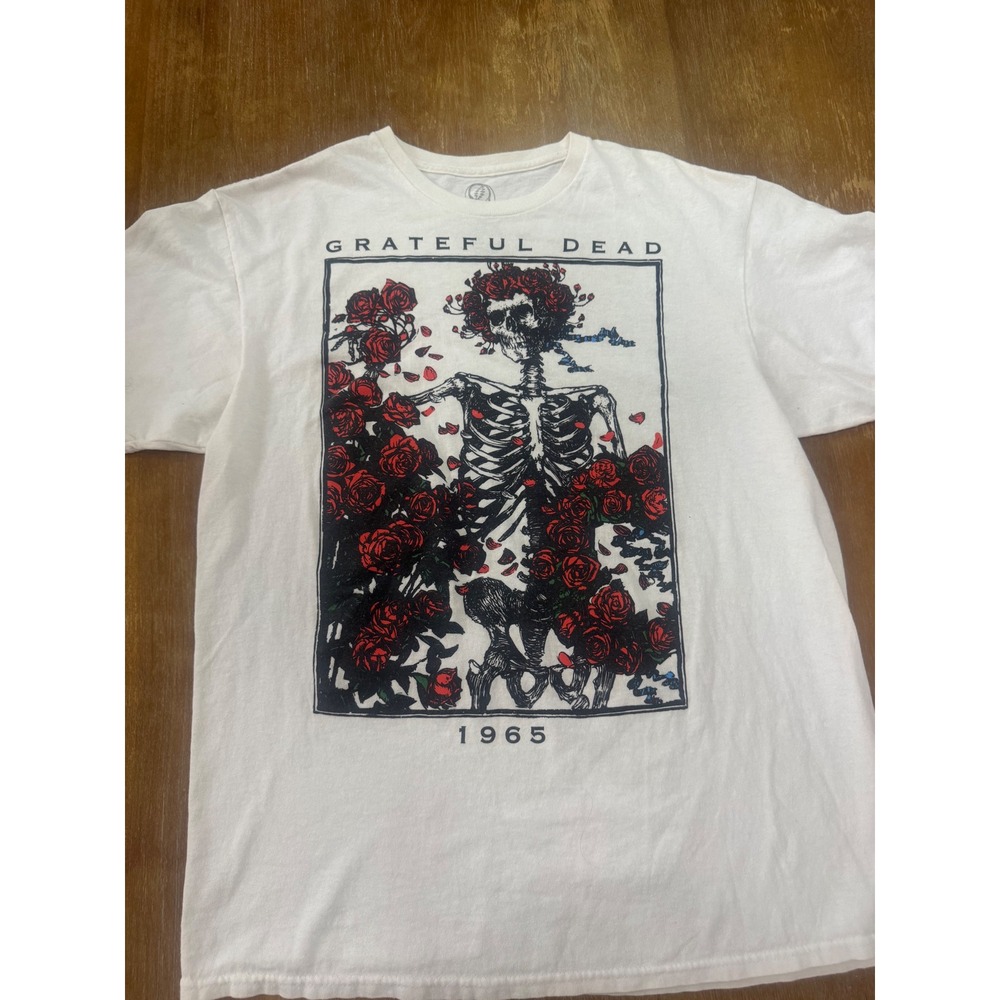 Grateful Dead Bertha Skeleton Roses 1965 White Graphic T-Shirt Large Mens